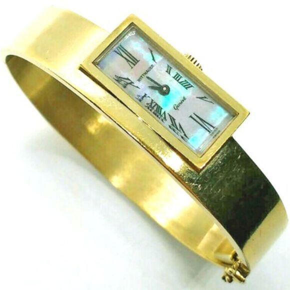 Vintage Wittnauer Geneve Mother Of Pearl Gold Plated Women\'s Bangle Watch Swiss main image 6
